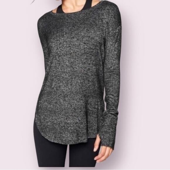 Athleta Black Marled Luxe Pose Thumb Hole Tunic Top Sz.S - Picture 1 of 13